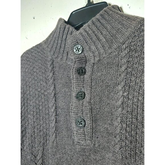 Buckle Black Mens Athletic Fit 1/4 Button Sweater Large Fisherman Henley Cable - Picture 4 of 11